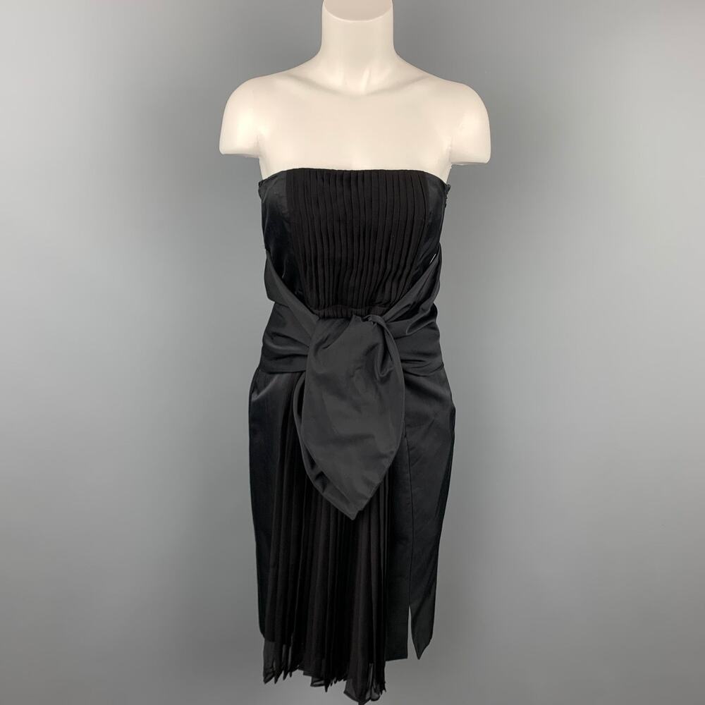 GIAMBATTISTA VALLI Size 6 Black Pleated Cotton / Silk Cocktail Dress